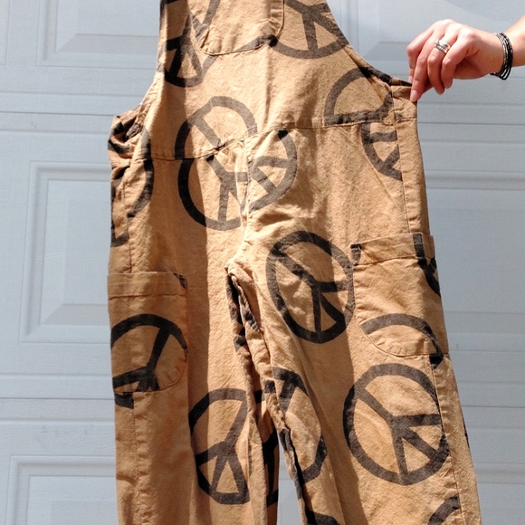 EARTHBOUND Tan Jumpsuit with Peace Sign Pattern - Picture 2 of 5
